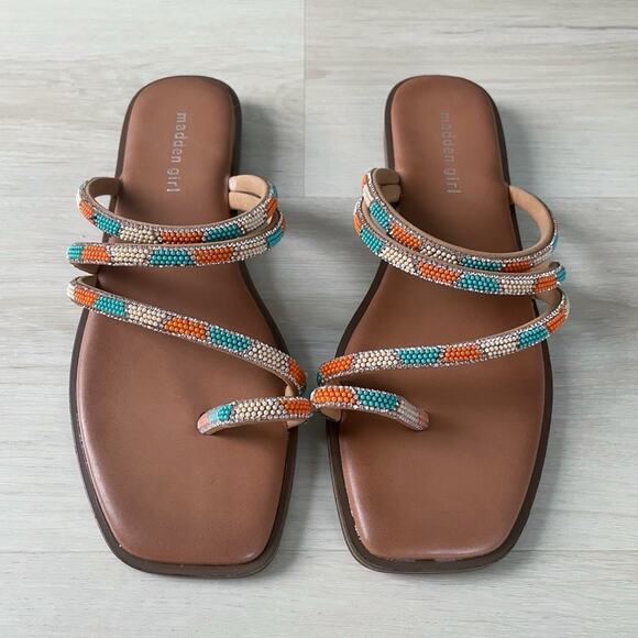 Madden Girl NEW Beaded Strappy Sandals Teal Coral Size 8 - Picture 4 of 12